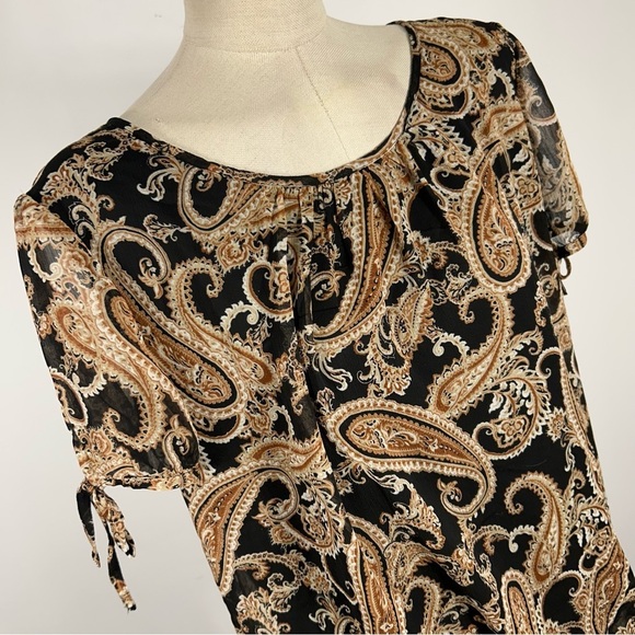 ❤️ TAMARA H. Paisley Print Women's Top - Black and Brown L - Picture 5 of 10
